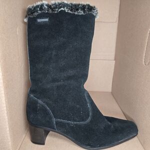 Sporto Waterproof Suede Winter Calf Boots w/Heel-Womens 7.5-Black/Gray-Faux Fur